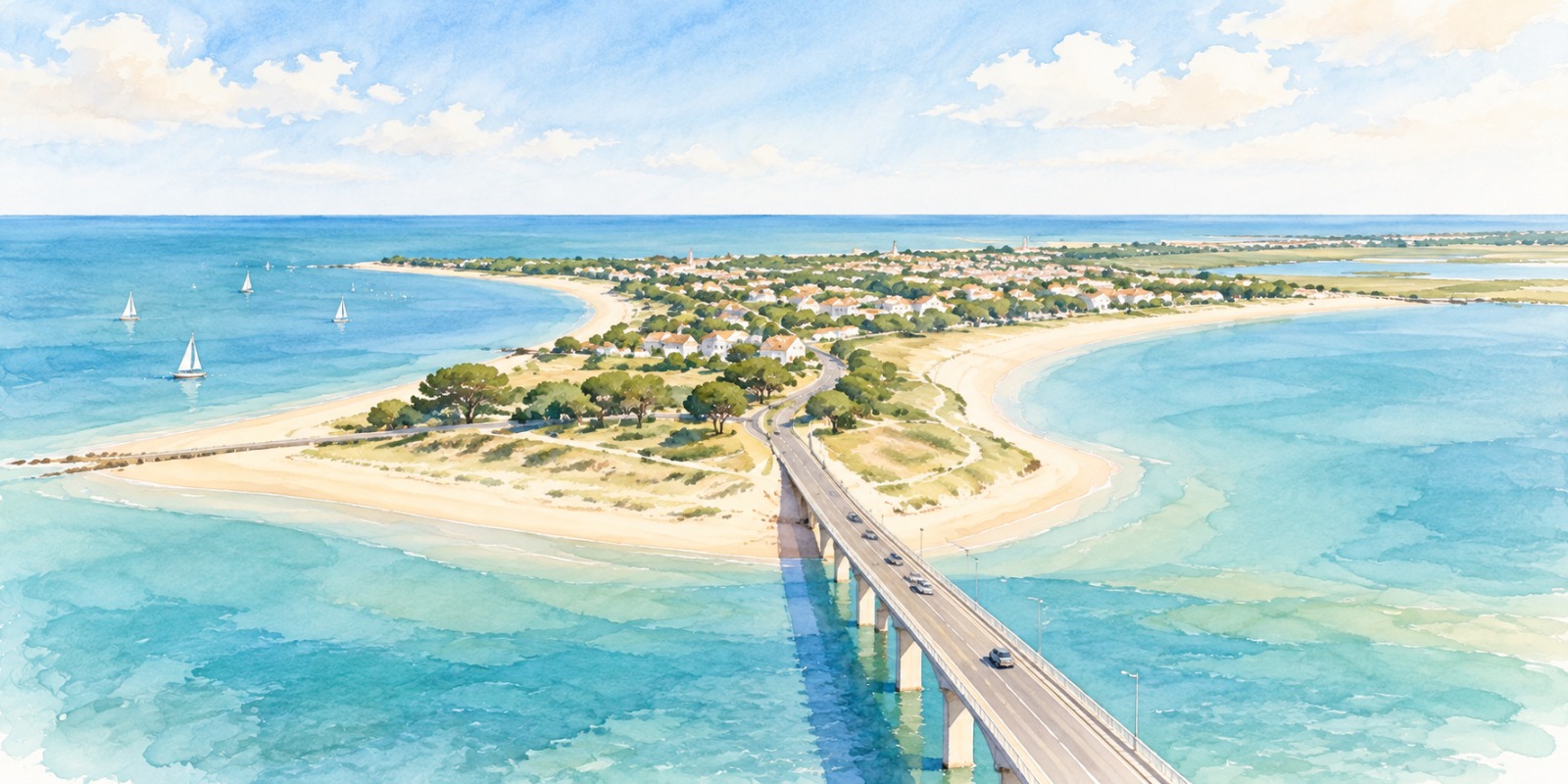 Illustration de l’île de Ré et de son pont au-dessus de l’océan
